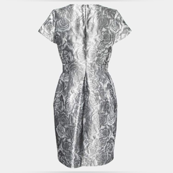 CH Carolina Herrera Grey Floral Embossed Jacquard Belted Knee Length Dress s 2 - Picture 4 of 13